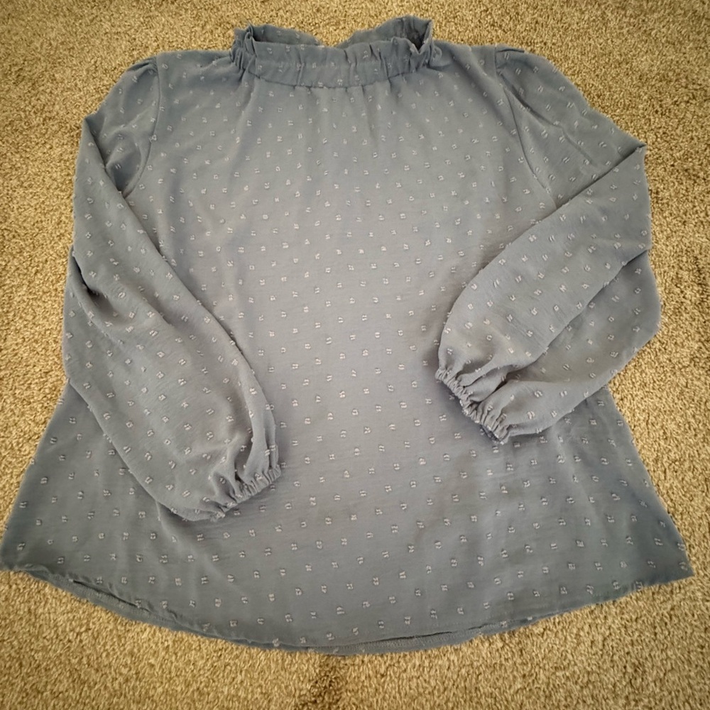 SHEIN Curve Size XL Blue Mock Neck Long Sleeve Blouse with Button Detail